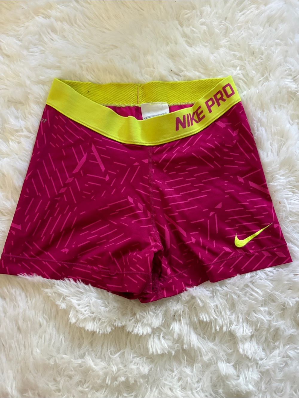 Nike Pros Pink Athletic Shorts with Neon Yellow Waistband